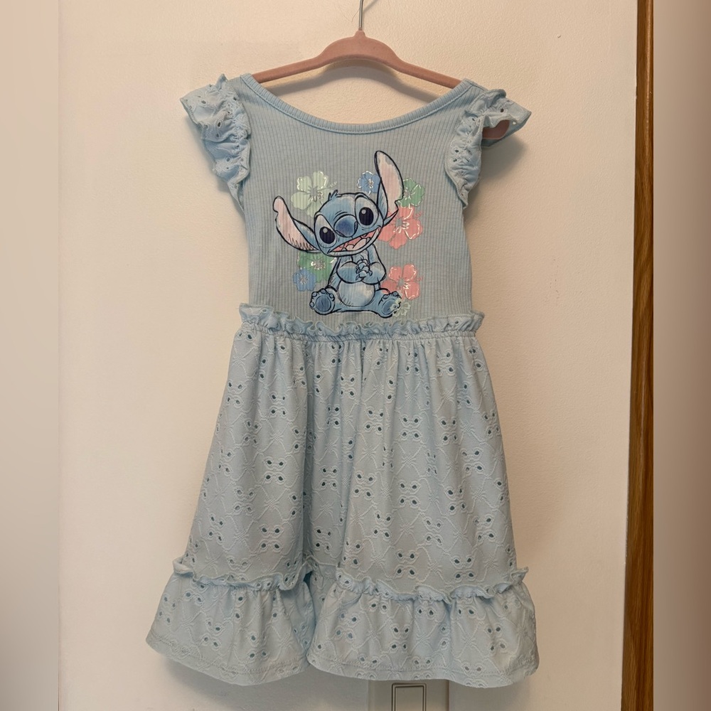 🚨Disney Light Blue Kids Dress with Stitch Print - Picture 1 of 4
